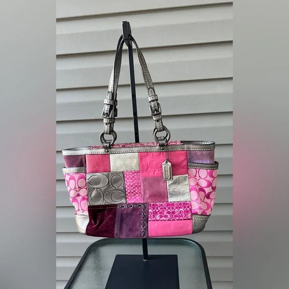 Coach | Bags | Coach F2864 Patchwork Tote Bag Silver Pink